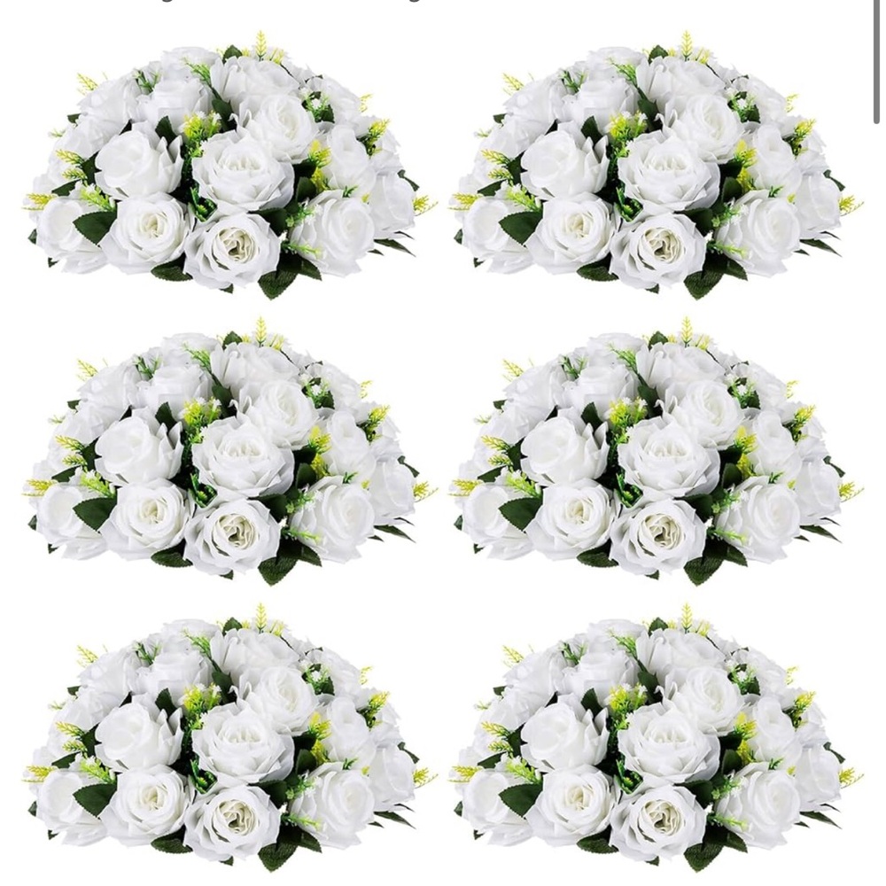 NUPTIO Large Flower Centerpieces - 6 Pcs White Artificial Rose Balls